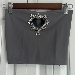 Gray Tube Top with Heart Embellishment